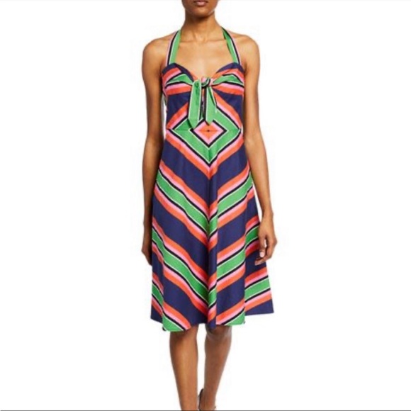 Trina Turk Rhiannon striped multicolored halter dress Sz 2 - Picture 2 of 12